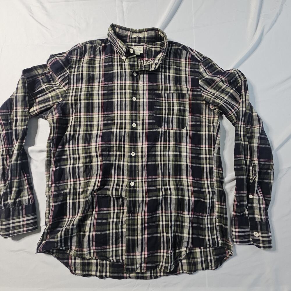 Indian Madras Woven for J.Crew Men's Plaid Slim Fit Button Down Size Large